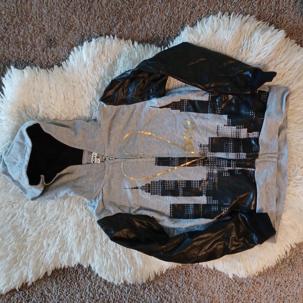 Girls DKNY faux leather hoodie
